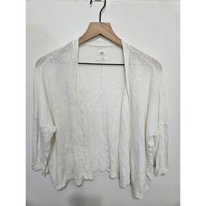 GAP Womens White 100% Linen Open Front Cardigan Sweater Slub Knit Small